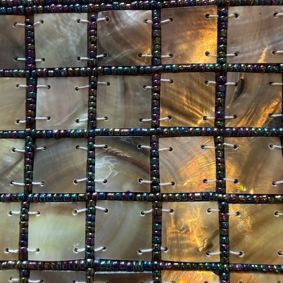 Hand Beaded Mosaic Wristlet with Gold Accents - Picture 3 of 6